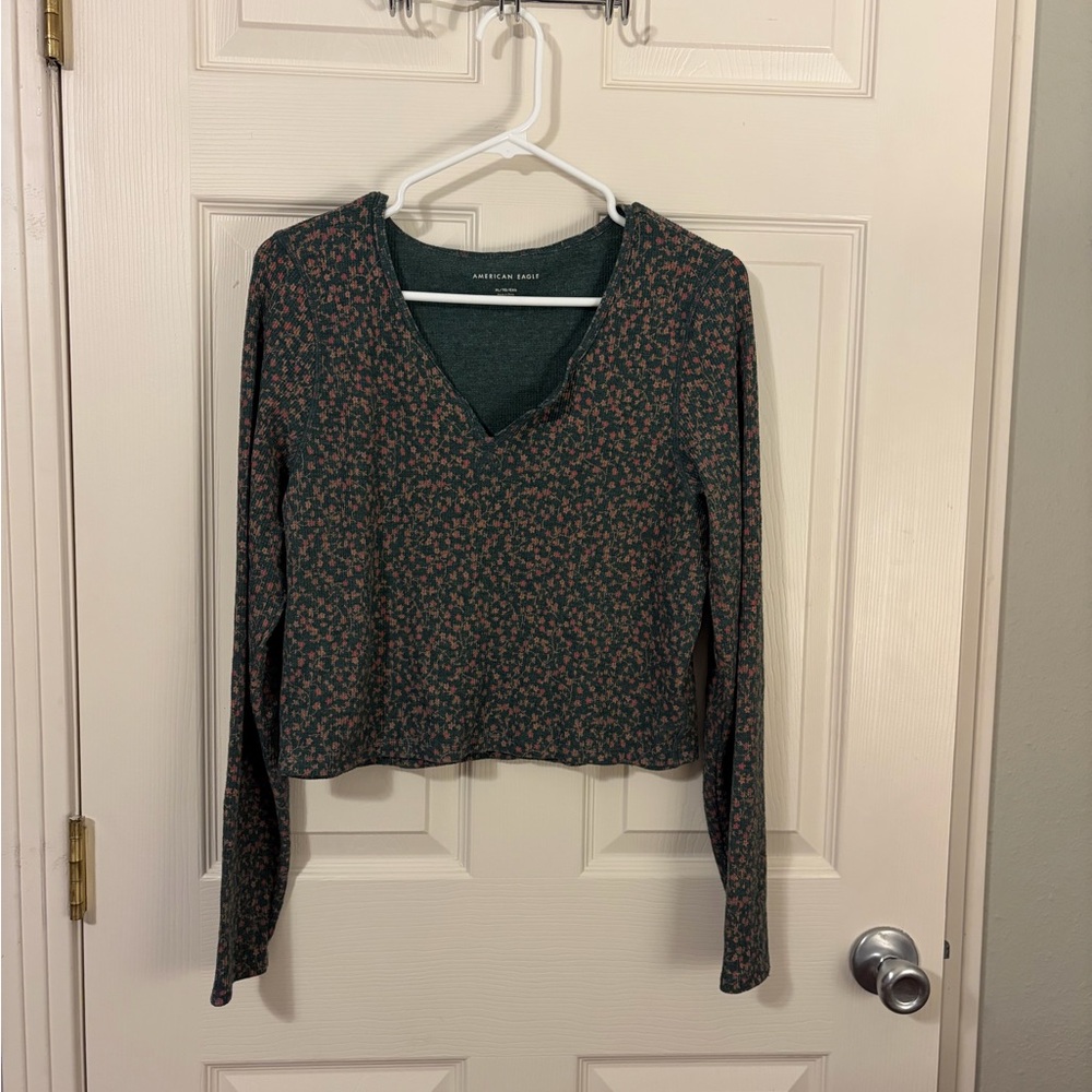 American Eagle Soft & Sexy Ribbed Floral Long Sleeve Top – XL